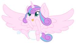 Size: 1000x570 | Tagged: safe, artist:gummysky, artist:happy-go-creative, princess flurry heart, g4, baby, baby alicorn, baby flurry heart, cute, female, filly, flurrybetes, furry, simple background, sitting, solo, spread wings, tongue out, transparent background, white diaper