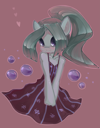Size: 2165x2770 | Tagged: safe, artist:misukitty, marble pie, g4, bipedal, blushing, clothes, cute, cutie mark, dress, female, heart, high res, looking at you, solo, sundress
