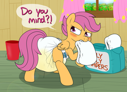 Size: 2200x1600 | Tagged: safe, artist:fillyscoots42, scootaloo, pegasus, pony, ask crinkleloo, g4, crinkleloo, cute, cutealoo, diaper, diaper butt, diaper fetish, diaper usage, diapered, diaperloo, female, fetish, filly, foal, incontinent, mare, non-baby in diaper, pissing, poofy diaper, silly filly diaper, solo, tumblr, urine, used diaper, using diaper, wet diaper, wetting diaper