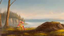 Size: 1920x1080 | Tagged: dead source, safe, artist:shamanguli, fluttershy, pony, female, forest, lake, scenery, scenery porn, solo
