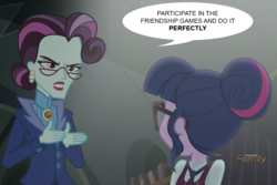 Size: 1072x717 | Tagged: safe, edit, edited screencap, screencap, principal abacus cinch, sci-twi, twilight sparkle, equestria girls, g4, my little pony equestria girls: friendship games, courage the cowardly dog, dialogue, discovery family logo, reference