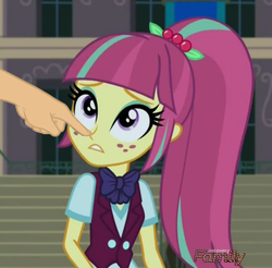 Size: 545x537 | Tagged: safe, edit, screencap, sour sweet, equestria girls, g4, my little pony equestria girls: friendship games, boop, boop edit, discovery family logo, finger, hand