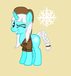 Size: 562x604 | Tagged: safe, artist:101dragonslayer, oc, oc only, oc:jesse, braided tail, clothes, cowboy hat, cowboy vest, cowgirl, freckles, hat, one eye closed, solo, vest, wink