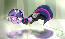 Size: 4726x2855 | Tagged: safe, artist:pucksterv, twilight sparkle, alicorn, pony, applejack's "day" off, g4, bodysuit, crossover, female, frown, glasses, microphone, mission impossible, solo, spy, sweat, twilight sparkle (alicorn)