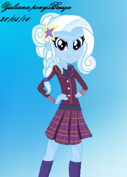Size: 344x480 | Tagged: safe, artist:yulianapie26, trixie, human, equestria girls, g4, my little pony equestria girls: friendship games, alternate hairstyle, clothes, clothes swap, crystal prep academy uniform, female, school uniform, solo, stockings