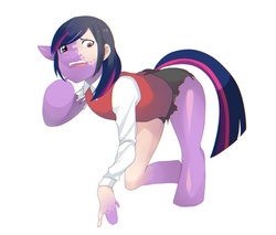 Size: 968x825 | Tagged: safe, artist:menma911, artist:okubobambooshoots, twilight sparkle, g4, clothes, female, human to pony, simple background, solo, sweat, torn clothes, transformation, white background