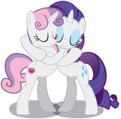 Size: 7707x7561 | Tagged: safe, artist:ramseybrony17, rarity, sweetie belle, pony, unicorn, g4, absurd resolution, belle sisters, cutie mark, duo, duo female, female, hug, mare, siblings, simple background, sisters, the cmc's cutie marks, transparent background