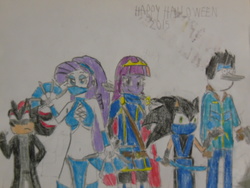 Size: 1024x768 | Tagged: safe, artist:brandonale, rarity, twilight sparkle, equestria girls, g4, ajay ghale, albert wesker, belly button, clothes, cosplay, costume, crossover, far cry 4, fire emblem, halloween, happy halloween, lucina, male, midriff, mordecai, mortal kombat, regular show, resident evil 5, sega, shadow the hedgehog, sonic the hedgehog, sonic the hedgehog (series), sub-zero, traditional art