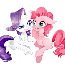 Size: 1024x1024 | Tagged: safe, artist:sibashen, pinkie pie, rarity, earth pony, pony, unicorn, g4, cute, female, lesbian, mare, open mouth, ship:raripie, shipping, simple background, white background