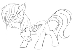 Size: 534x362 | Tagged: safe, artist:yoditax, rainbow dash, g4, explicit source, female, monochrome, solo, underhoof