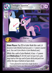 Size: 358x500 | Tagged: safe, enterplay, night light, twilight sparkle, g4, marks in time, my little pony collectible card game, ccg, filly, merchandise, quote