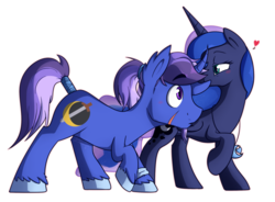 Size: 1024x754 | Tagged: safe, artist:nolycs, princess luna, oc, oc:azure night, g4, azuna, bedroom eyes, canon x oc, cute, ear bite, heart, necklace, shipping