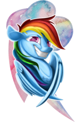 Size: 667x1000 | Tagged: safe, artist:sirens-voice, rainbow dash, g4, bust, colored pupils, female, grin, portrait, solo