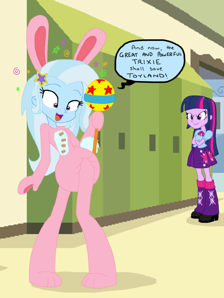 1146074 - suggestive, artist:boxtrot, trixie, twilight sparkle, equestria  girls, g4, my little pony equestria girls: rainbow rocks, bunny costume,  bunny ears, clothes, diaper, diaper fetish, female, hypnosis, non-baby in  diaper, poofy diaper,
