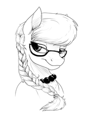 Size: 3000x4000 | Tagged: safe, artist:lupiarts, silver spoon, g4, black and white, bust, female, glasses, grayscale, high res, lineart, monochrome, necklace, portrait, solo