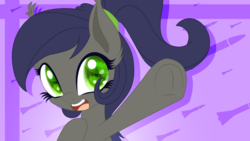 Size: 1024x576 | Tagged: safe, artist:an-m, oc, oc only, oc:frostbite, bat pony, pony, fangs, frog (hoof), solo, underhoof, waving