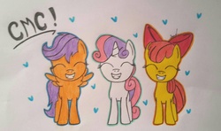 Size: 1198x710 | Tagged: safe, artist:musicstar2811, apple bloom, scootaloo, sweetie belle, g4, cutie mark crusaders, traditional art