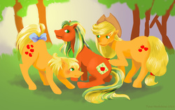 Size: 2000x1252 | Tagged: safe, artist:anubis-chiyuki, applejack, applejack (g1), applejack (g3), g1, g3, g4, g1 to g4, g3 to g4, generation leap, generational ponidox