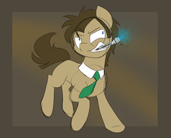 Size: 1280x1029 | Tagged: safe, artist:estrill, doctor whooves, time turner, earth pony, pony, g4, doctor who, male, mouth hold, solo, sonic screwdriver, stallion