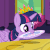 Size: 486x486 | Tagged: safe, edit, edited screencap, screencap, twilight sparkle, alicorn, pony, g4, no second prances, animated, chewing, crown, cute, eating, female, majestic as fuck, mare, mouth hold, munching, new crown, nom, plate, proper silverware placement, silly, silly pony, smiling, solo, table, twiabetes, twilight sparkle (alicorn), vibrating, wat