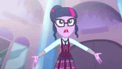 Size: 480x270 | Tagged: dead source, safe, screencap, sci-twi, twilight sparkle, equestria girls, friendship games bloopers, g4, my little pony equestria girls: friendship games, adorkable, animated, blooper, clumsy, cute, dork, female, majestic as fuck, solo, what more is out there