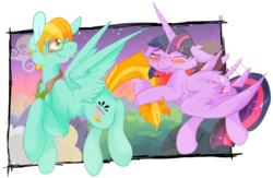 Size: 1438x936 | Tagged: safe, artist:flow3r-child, lightning dust, twilight sparkle, g4, alternate universe, floppy ears, glasses, lightning powder, rule 63, twidust, twilight sparkle (alicorn), twipowder