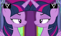 Size: 746x440 | Tagged: safe, edit, screencap, twilight sparkle, alicorn, pony, g4, no second prances, animated, fake smile, female, horn, horns are touching, imminent sex, mare, smiling, smirk, the fun has been doubled, tv-y, twilight sparkle (alicorn), twolight