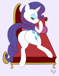 Size: 935x1200 | Tagged: safe, artist:hidden-cat, rarity, pony, unicorn, g4, butt, fainting couch, female, looking back, mare, plot, rearity, solo