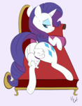 Size: 935x1200 | Tagged: safe, artist:hidden-cat, rarity, cat, pony, unicorn, g4, butt, fainting couch, female, looking back, mare, plot, rearity, rubbing, solo, strategically covered, sweat, sweatdrop