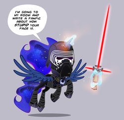 Size: 1000x966 | Tagged: safe, artist:pixelkitties, princess luna, g4, crossguard lightsaber, crossover, female, kylo ren, lightsaber, mask, may the fourth be with you, solo, star wars, star wars: the force awakens, star wars: the last jedi, weapon