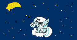 Size: 500x263 | Tagged: safe, artist:floppy pony, oc, oc only, oc:snowdrop, :>, chibi, cloud, color, colored, cute, digital art, fanart, floppy pony, looking up, night, shooting star, sitting, solo, stars