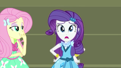 Size: 1920x1080 | Tagged: safe, screencap, fluttershy, rarity, equestria girls, friendship games bloopers, g4, my little pony equestria girls: friendship games, argument in the comments, blooper, duckery in the comments, female