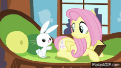 Size: 320x180 | Tagged: safe, screencap, angel bunny, fluttershy, pegasus, pony, rabbit, g4, the hooffields and mccolts, animated, booty call, cutie mark, female, gif, glowing cutie mark, mare