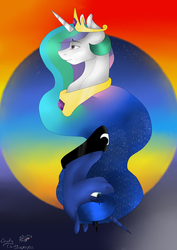 Size: 2893x4092 | Tagged: safe, artist:pinkcloudhugger, princess celestia, princess luna, g4, high res, royal sisters, yin-yang