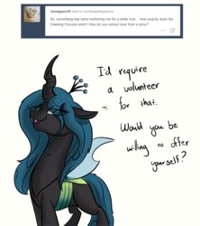 Size: 800x900 | Tagged: safe, artist:xxmarkingxx, queen chrysalis, g4, ask, bedroom eyes, female, nochangelingshere, smiling, solo, tumblr