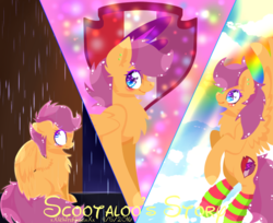 Size: 745x608 | Tagged: safe, artist:xxwhiteangelsxx, scootaloo, g4, chest fluff, clothes, cutie mark, earring, female, older, piercing, socks, solo, teenager, the cmc's cutie marks