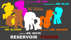 Size: 500x281 | Tagged: safe, applejack, fluttershy, pinkie pie, rainbow dash, rarity, twilight sparkle, g4, mane six, movie reference, reservoir dogs