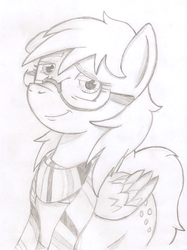 Size: 800x1071 | Tagged: safe, artist:erynerikard, derpy hooves, pegasus, pony, g4, clothes, female, glasses, grayscale, mare, monochrome, scarf, solo, traditional art