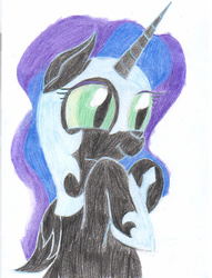 Size: 629x824 | Tagged: safe, artist:rainbowshad, nightmare moon, g4, cute, female, simple background, solo, traditional art