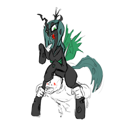 Size: 1000x1000 | Tagged: safe, artist:magello, queen chrysalis, human, g4, color, piggyback ride, queen chrysalis is not amused