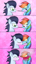 Size: 1024x1792 | Tagged: safe, artist:northlights8, rainbow dash, soarin', pony, g4, blushing, blushing profusely, cute, ear blush, embarrassed, female, food, kissing, male, pocky, pocky game, ship:soarindash, shipping, straight