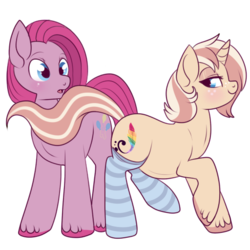 Size: 512x512 | Tagged: safe, artist:lulubell, pinkie pie, oc, oc:lulubell, g4, canon x oc, chubby, clothes, female, male, pinkamena diane pie, seduction, shipping, simple background, socks, straight, striped socks, tail seduce, transparent background