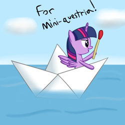 Size: 540x540 | Tagged: safe, artist:joey, twilight sparkle, alicorn, pony, g4, cute, female, mare, match, micro, miniature pony, my little art challenge, paper boat, solo, tiny, tiny ponies, twiabetes, twilight sparkle (alicorn)