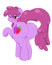 Size: 1024x1280 | Tagged: safe, artist:digitaldomain123, berry punch, berryshine, earth pony, pony, bedroom eyes, berry butt, blushing, butt, commission, drunk, female, lips, looking at you, looking back, mare, plot, raised hoof, simple background, smiling, solo, the ass was fat, white background