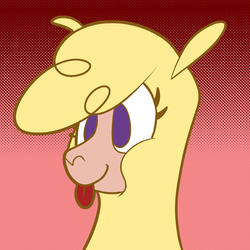 Size: 576x576 | Tagged: safe, artist:pembroke, paprika (tfh), alpaca, them's fightin' herds, :p, community related, cute, female, gradient background, silly, smiling, solo, tongue out