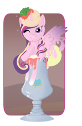 Size: 600x927 | Tagged: safe, artist:jellyfishbunny, princess cadance, g4, :3, female, food, glass, ice cream, simple background, solo, transparent background, wink