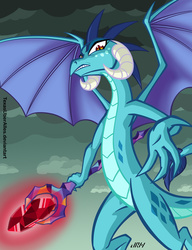 Size: 720x937 | Tagged: safe, artist:texasuberalles, princess ember, dragon, g4, gauntlet of fire, agree with me, bloodstone scepter, dragon lord ember, dragoness, female, flying, looking at you, looking down, looking down at you, solo