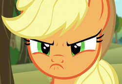 Size: 468x324 | Tagged: safe, screencap, applejack, earth pony, pony, g4, no second prances, angry, close-up, cropped, female, mare, scowl, solo