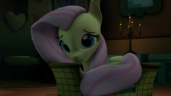 Size: 3840x2160 | Tagged: safe, artist:redaceofspades, fluttershy, g4, 3d, bed, candle, couch, female, high res, solo, source filmmaker