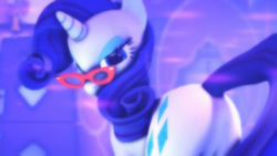 Size: 3840x2160 | Tagged: safe, artist:radiativespinger, rarity, g4, 3d, bedroom eyes, butt, featureless crotch, female, glasses, high res, looking at you, looking back, plot, rarity's glasses, sexy, solo, source filmmaker, stupid sexy rarity